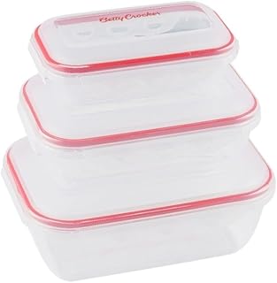 Betty Crocker Rectangular Food Container Set 3pcs – Transparent & Red