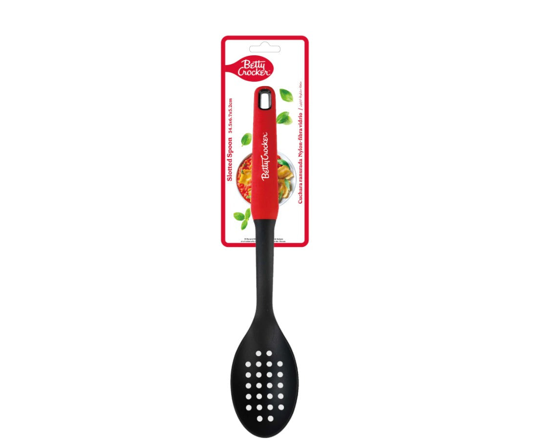 Betty Crocker Nylon Slotted Spoon 34.5 cm – Black and Red