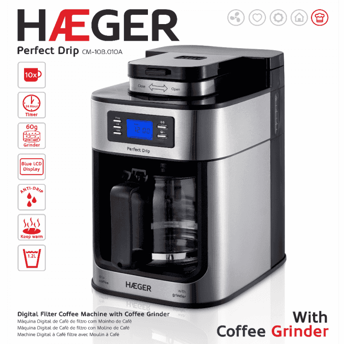 Haeger Grind & Brew Coffee Maker 1.25L 10-Cup Integrated Grinder LCD Timer