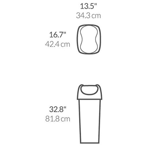 SimpleHuman Swing Lid Bin CW1333 60L Black Plastic High Capacity Trash Can