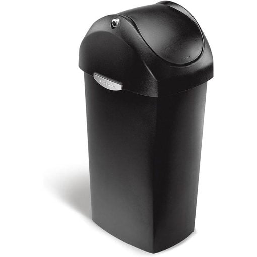 SimpleHuman Swing Lid Bin CW1333 60L Black Plastic High Capacity Trash Can