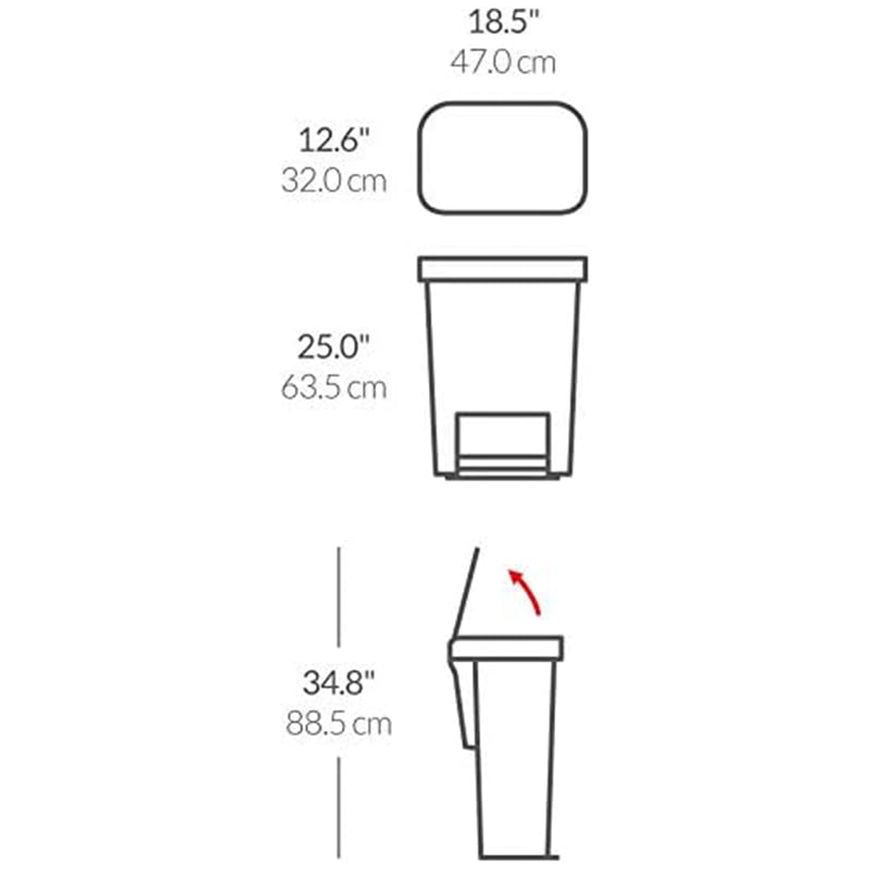 SimpleHuman CW1386CB Rectangular Pedal Bin Plastic Grey 45L