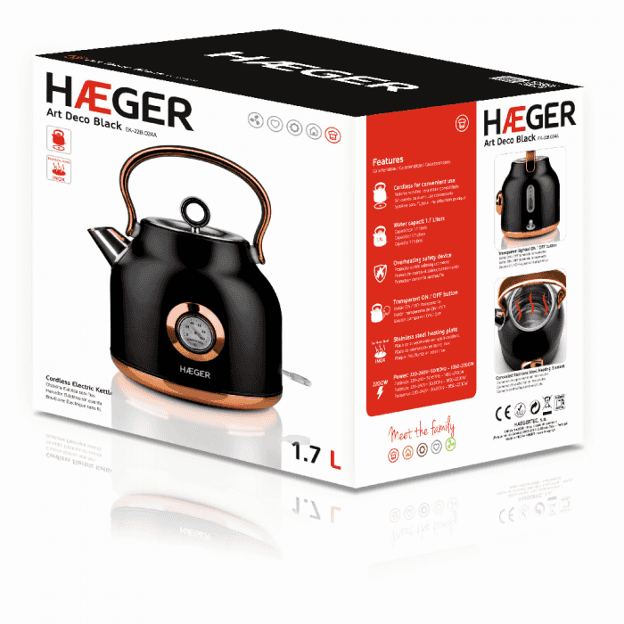 Haeger Digital Kettle 2200W Temperature Display 360 Rotating Base Cordless BK