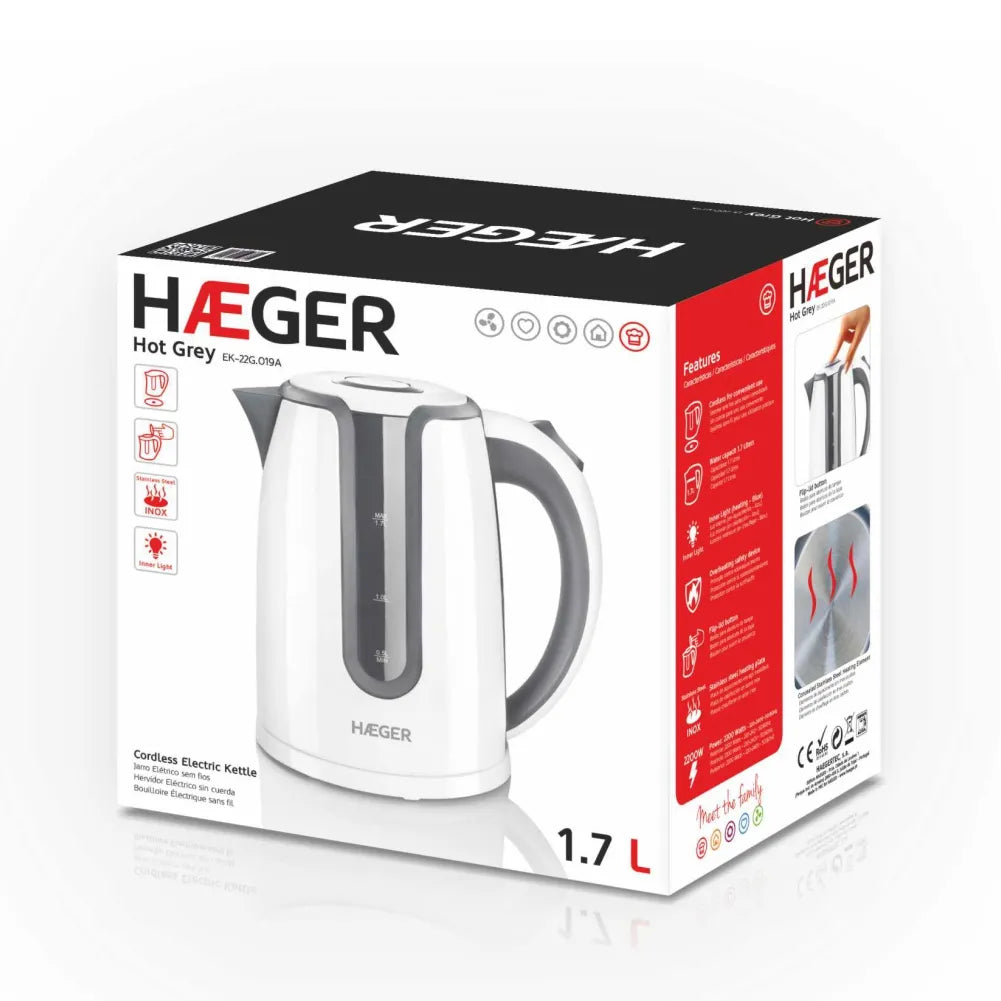 Haeger Kettle 1.7L 2200W, Grey, Ek-22G.019A