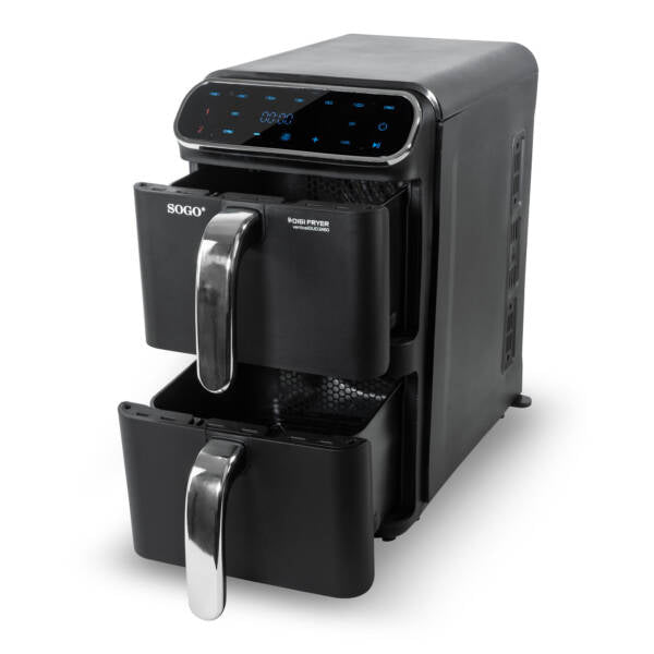 Sogo SS-10930 Dual Basket Air Fryer - 11L Total Capacity - 2460W - Black & Stainless Steel