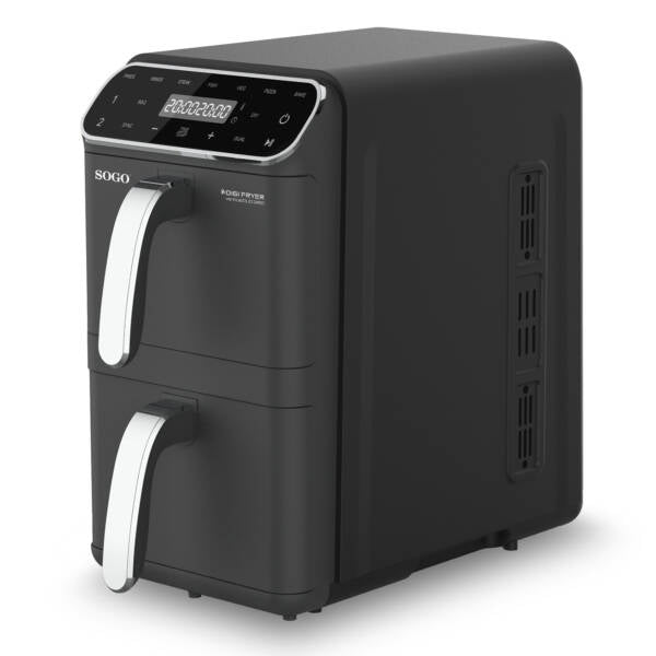 Sogo SS-10930 Dual Basket Air Fryer - 11L Total Capacity - 2460W - Black & Stainless Steel
