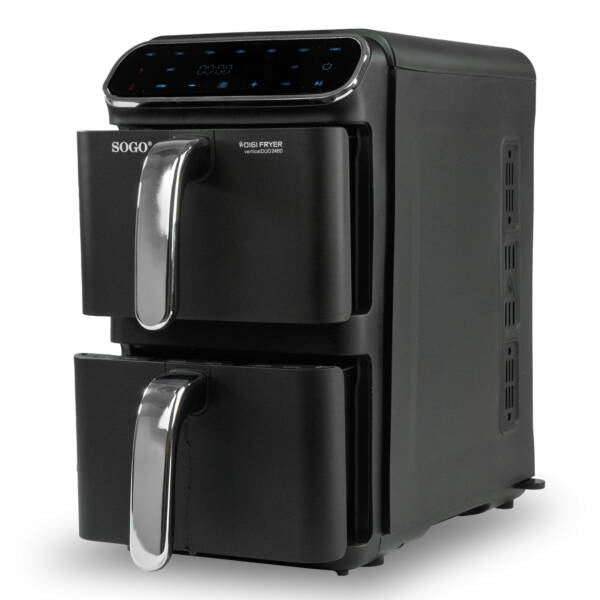 Sogo SS-10930 Dual Basket Air Fryer - 11L Total Capacity - 2460W - Black & Stainless Steel