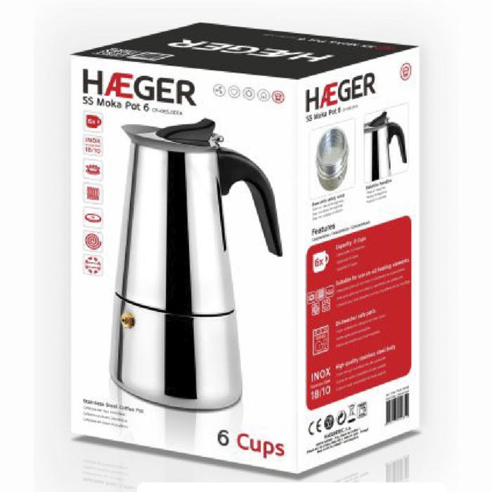 Haeger SS MOKA POT 6 Stainless Steel Stovetop Coffee Maker | 6 Cup
