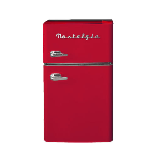 Nostalgia Retro Mini Fridge-Freezer Red – 90L, Two-Door, Low-Noise