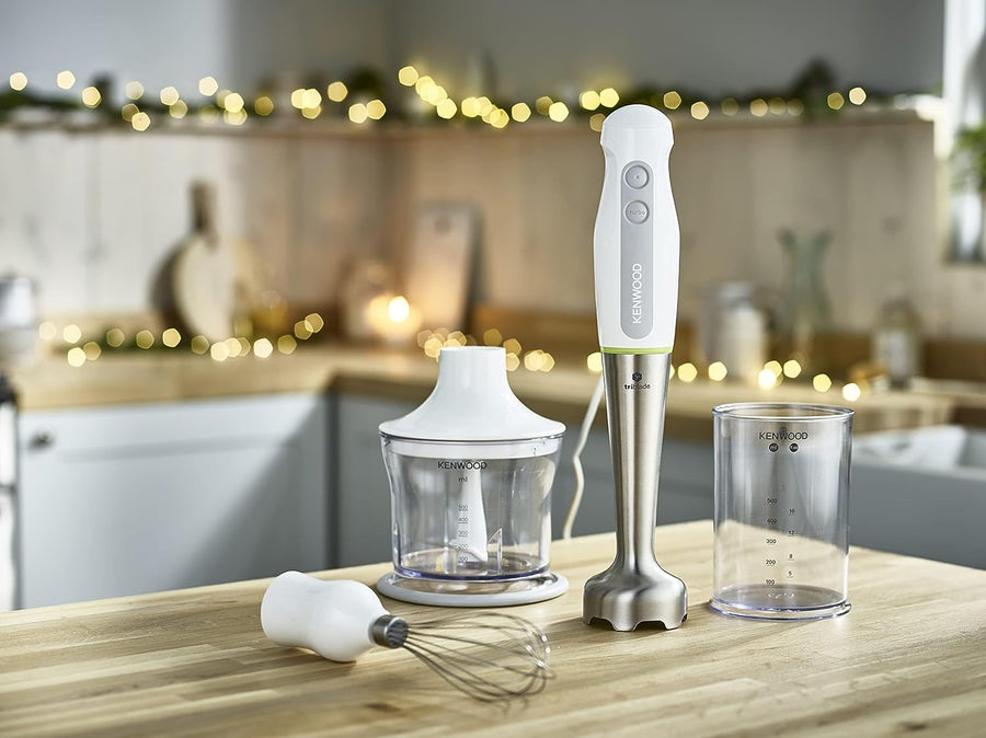 Kenwood Triblade Hand Blender HDP109WG 600W 4-in-1 Chopper Whisk Beaker White