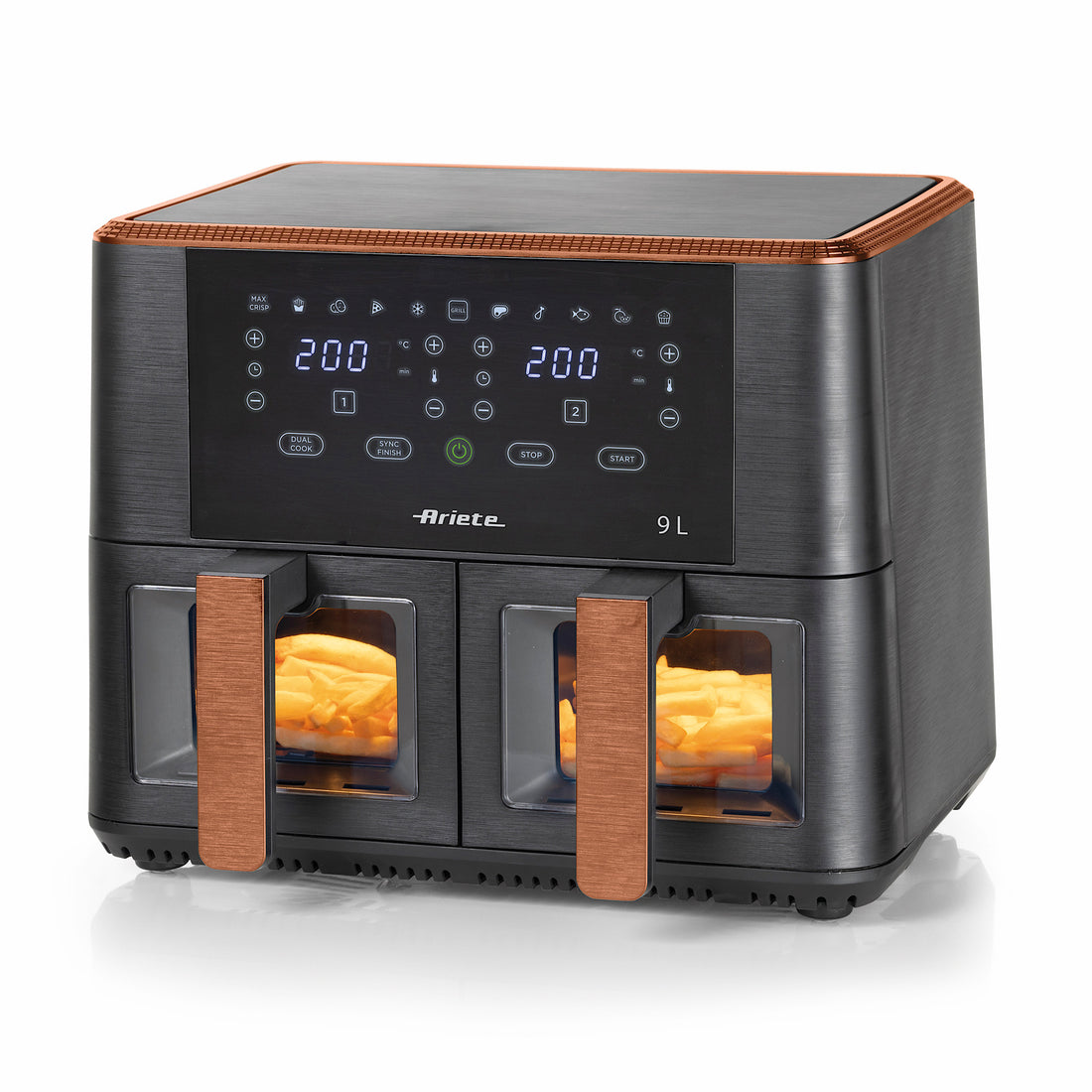 Ariete Dual Air Fryer – 9L, 2400W, Black / Pink Gold, Window Door