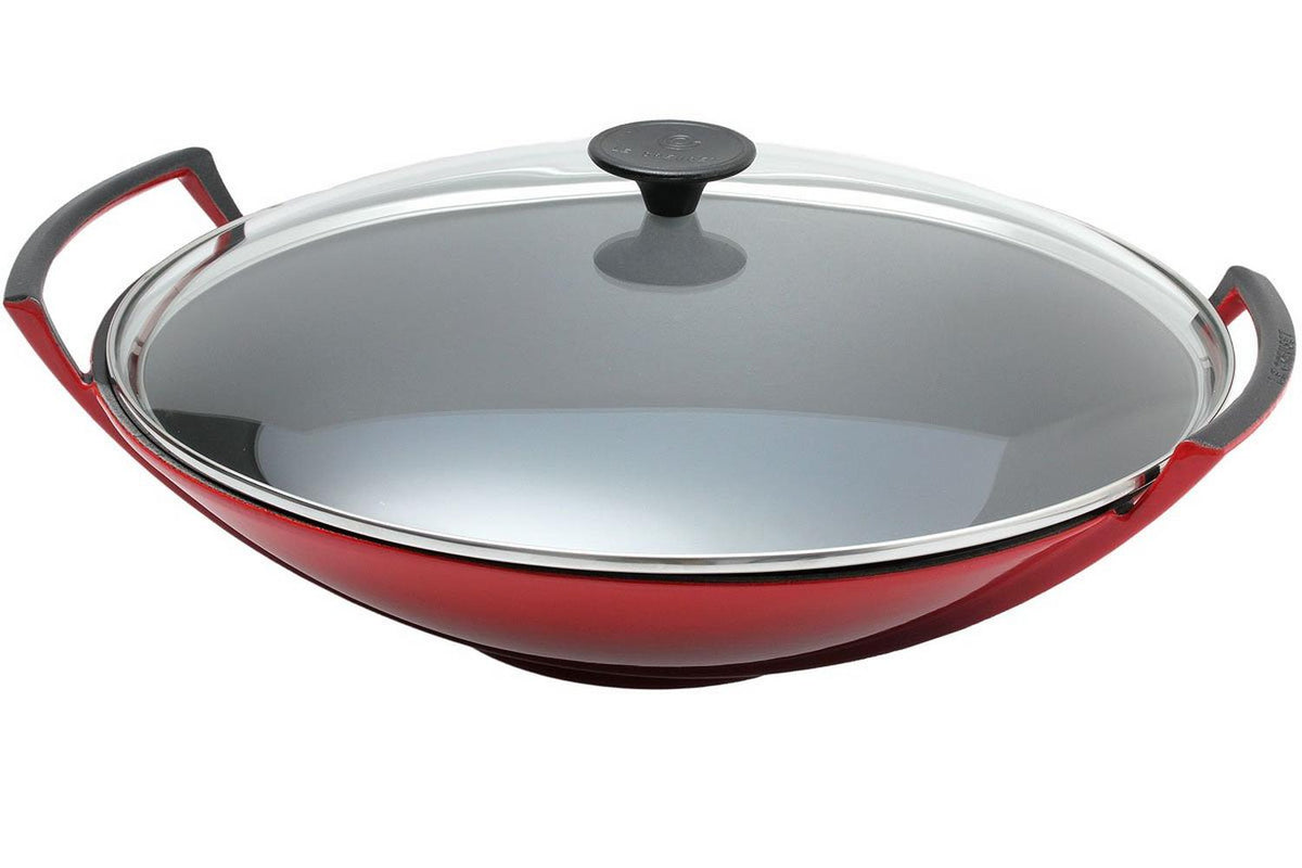 Le Creuset Wok with Glass Lid 36cm Cherry