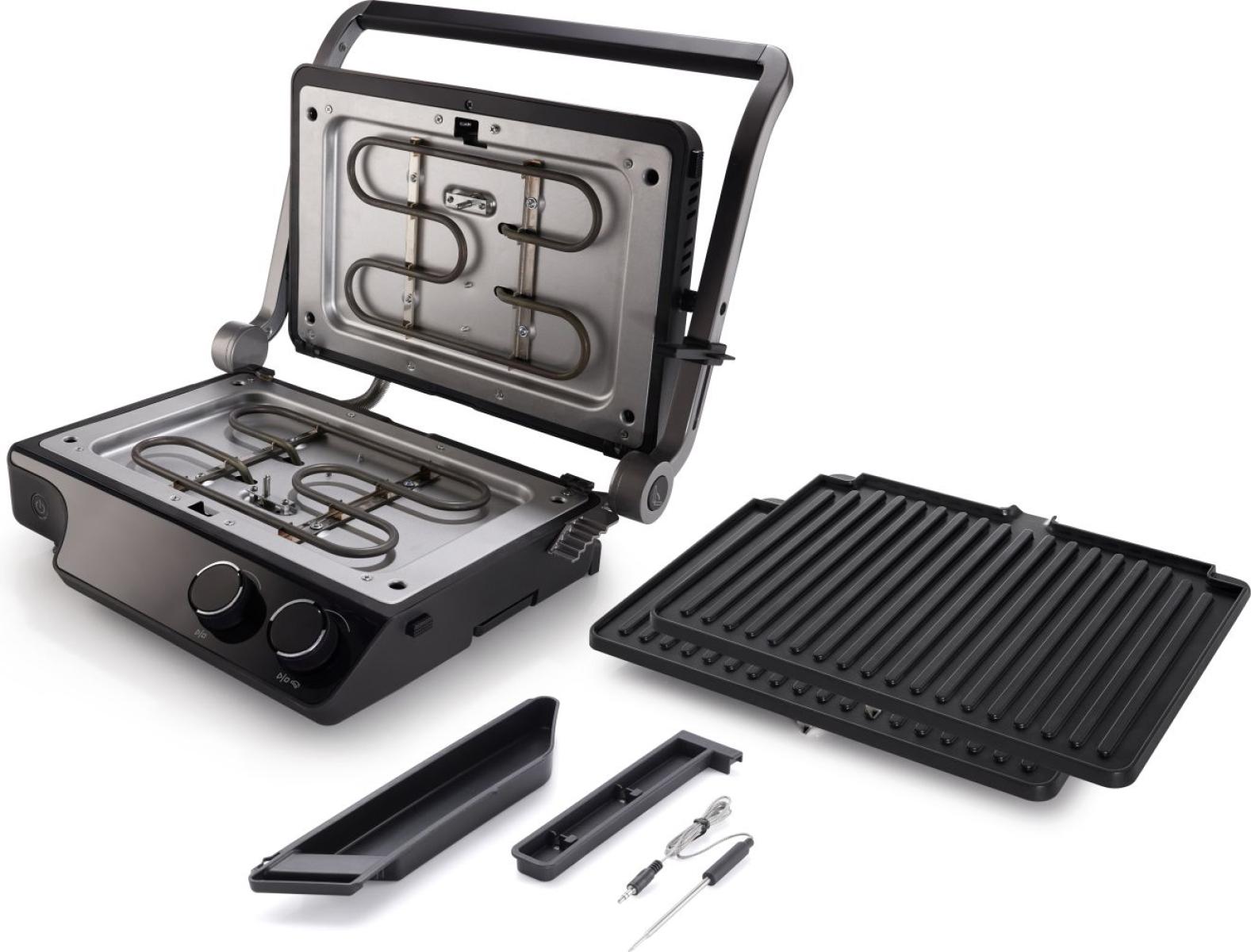 Hisense XXL Contact Grill 2000W Extra Large Ribbed Non-Stick Anthracite Gray