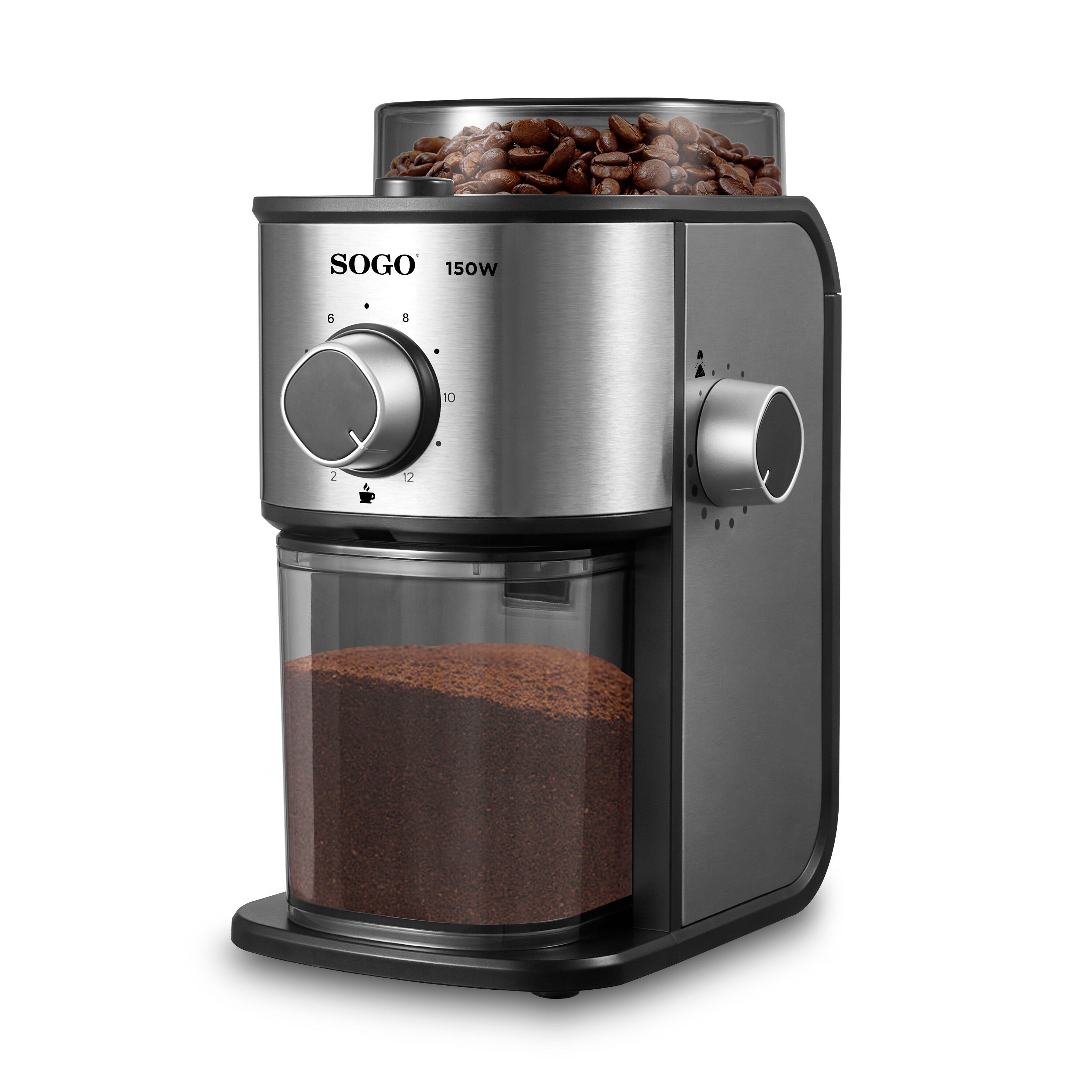 Sogo SS-5236 Professional Burr Coffee Grinder - 150W - 14 Grind Levels - Stainless Steel