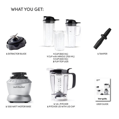 Nutribullet Full-Sized Blender Combo, 1200W, 10 Pieces Set, Silver