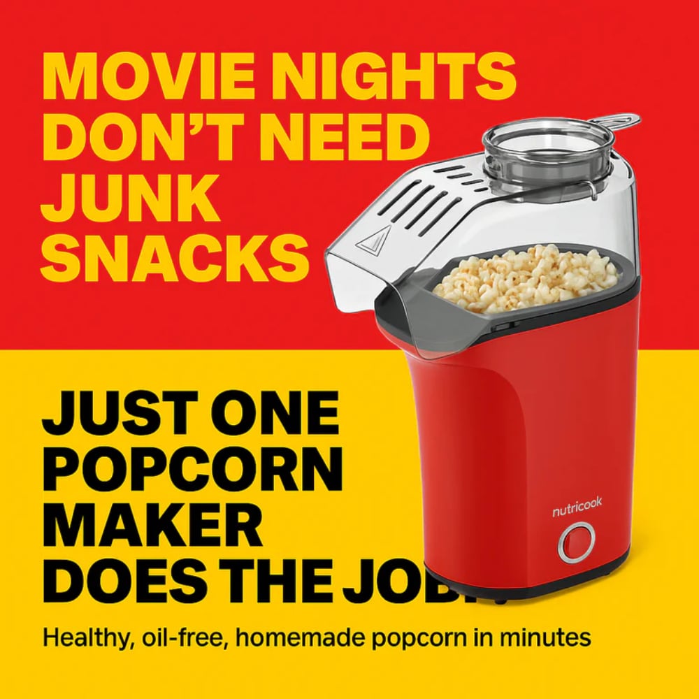 Nutricook Popcorn Maker NCK-PM150R 1200W Hot Air Oil Free Healthy Baker Bin