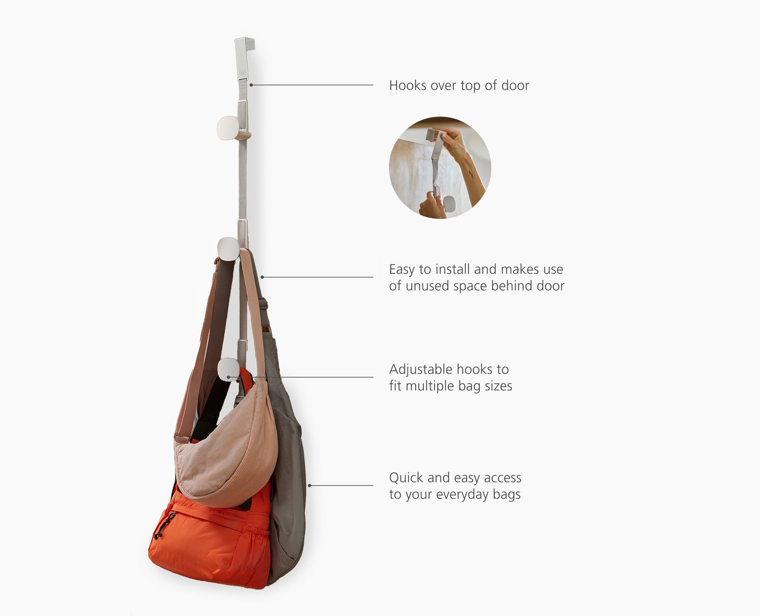 Joseph Joseph Orderly Ecru Over Door Handbag Storage Holder Adjustable