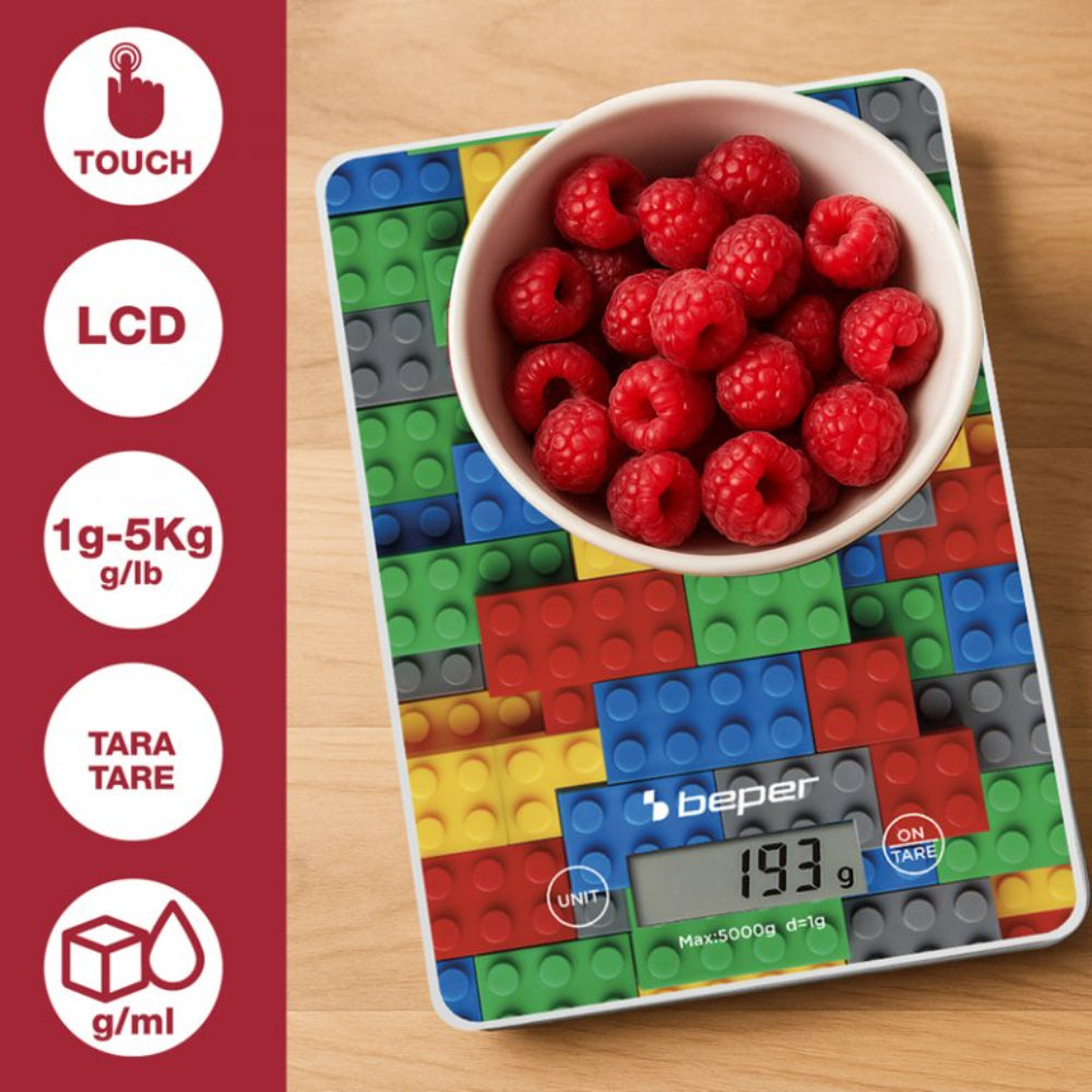 Beper Digital Kitchen Scale Tempered Glass Top Tare Function Lcd Touch