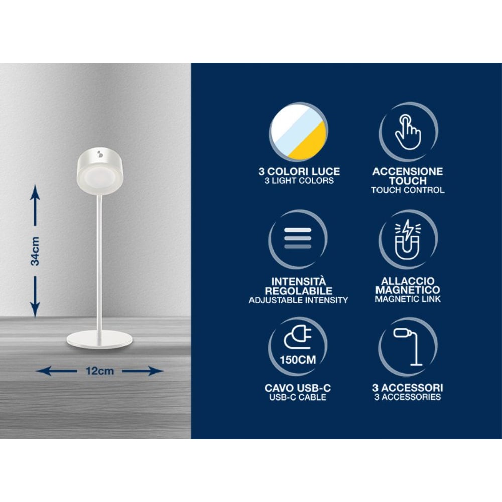 Beper Rechargeable 3in1 Magnet Lamp, White