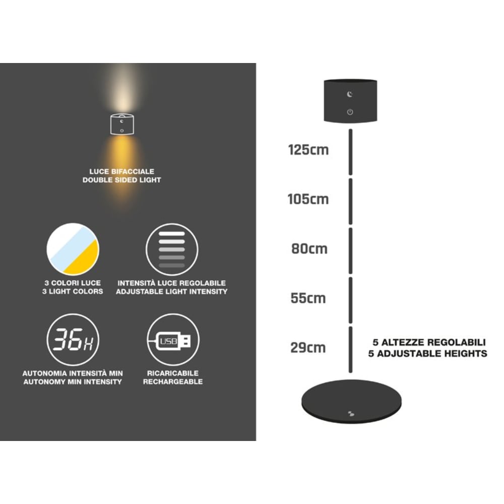Beper Lumi Rechargeable Lamp, Floor And Table Lamp, Height-Adjustable,