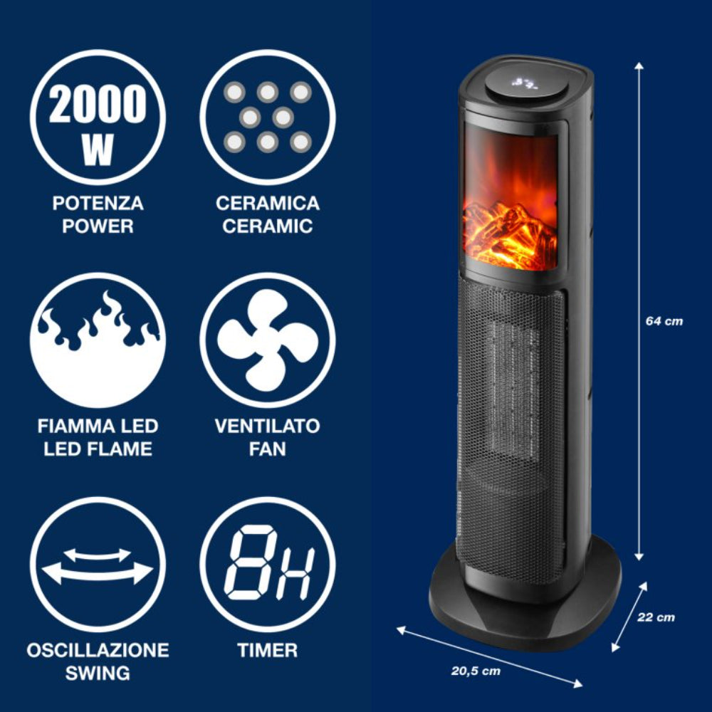 Beper Ptc Tower Fan Heater - Led Flame