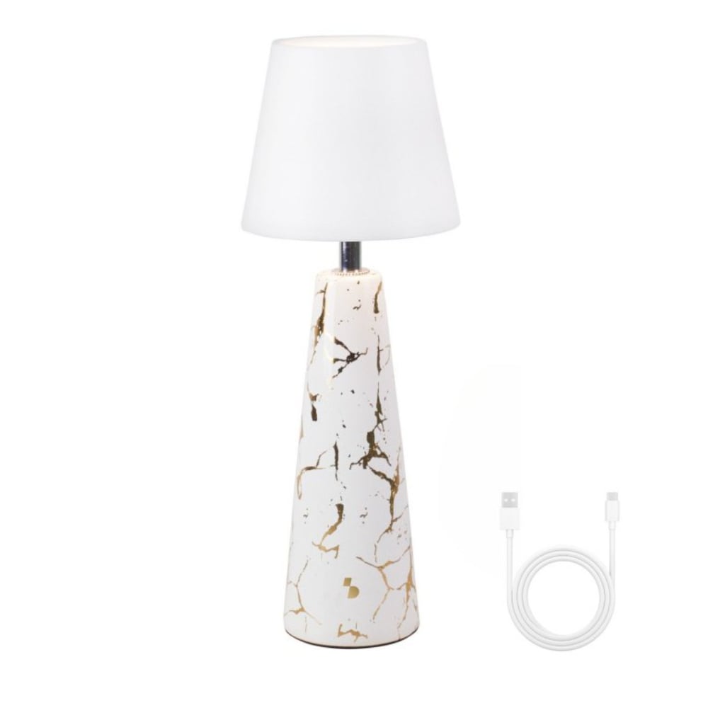 Beper Marble Battery Table Lamp, Marble Ceramic Design With Gold Detail,