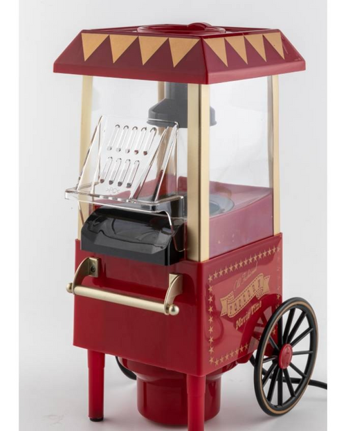 Retro Vintage Popcorn Maker 1950s Cart Design 1200W Hot Air Oil-Free Red Color