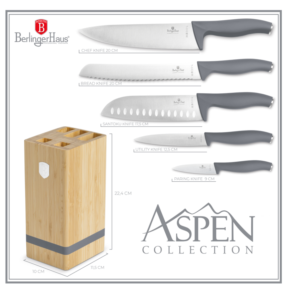 Berlinger Haus 6-Piece Knife Set Bamboo Stand Anthracite Collection