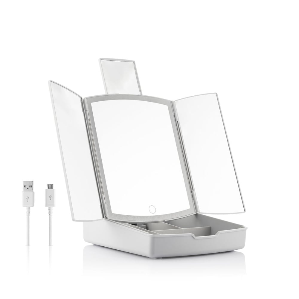 InnovaGoods 3-In-1 Folding Led Mirror With Make-Up Organiser Panomir
