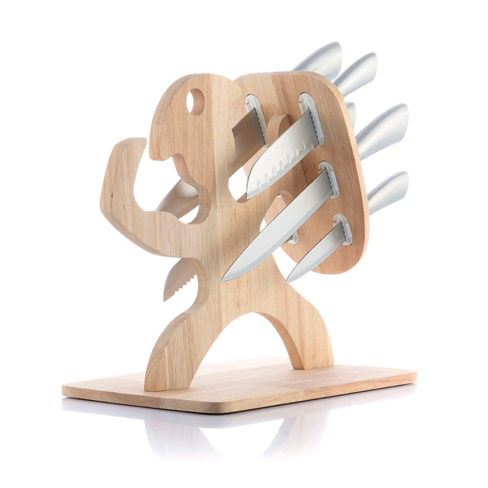 InnovaGoods Set Of Knives With Wooden Base Spartan 7 Pieces