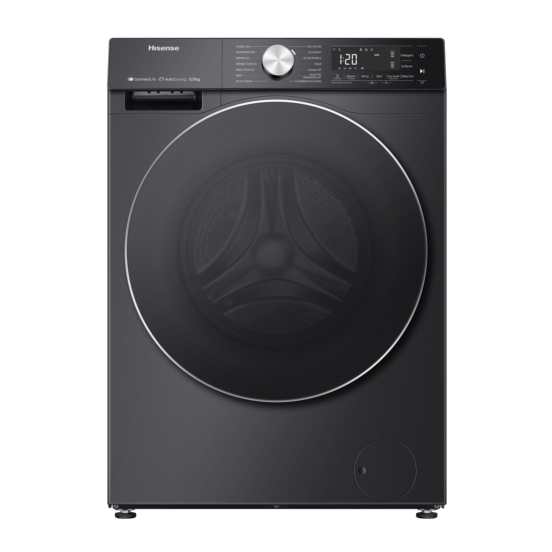 Hisense 12kg Washer 8kg Dryer 2-in-1 Wi-Fi Auto-Dose Inverter Steam Wash Black
