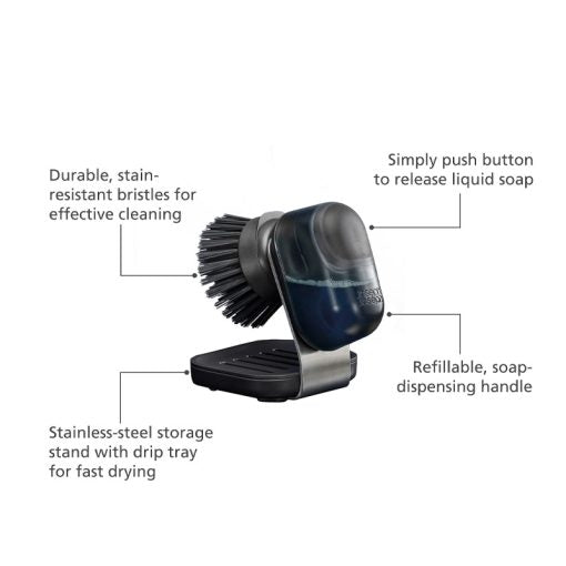 Joseph Joseph SinkTech 6500015 Compact Soap Dispensing Dish Brush with Stand