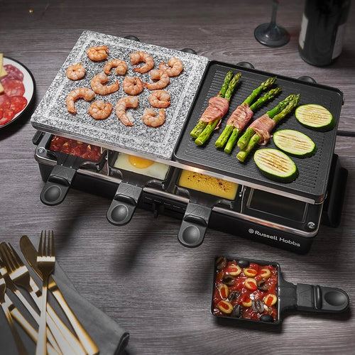Russell Hobbs 3-in-1 Raclette Party Grill 8 Person Stone & Non-Stick Griddle