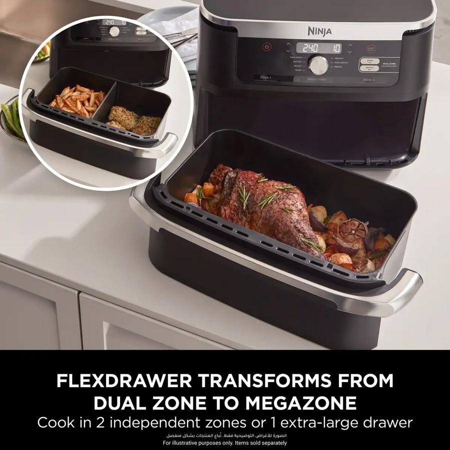 Ninja Foodi FlexDrawer AF500ME 10.4L dual zone air fryer in black – view 3