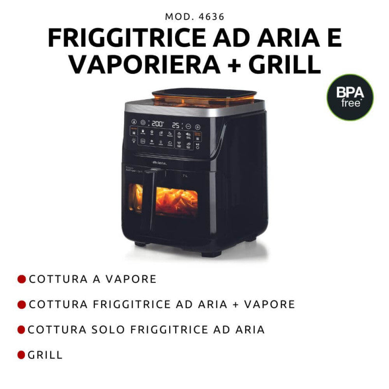 Ariete Steam Air Fryer + Grill – 7L, 1700W