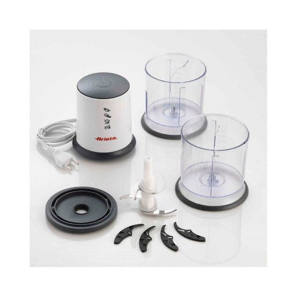 Blender set with base, jar, and attachments on a white background
