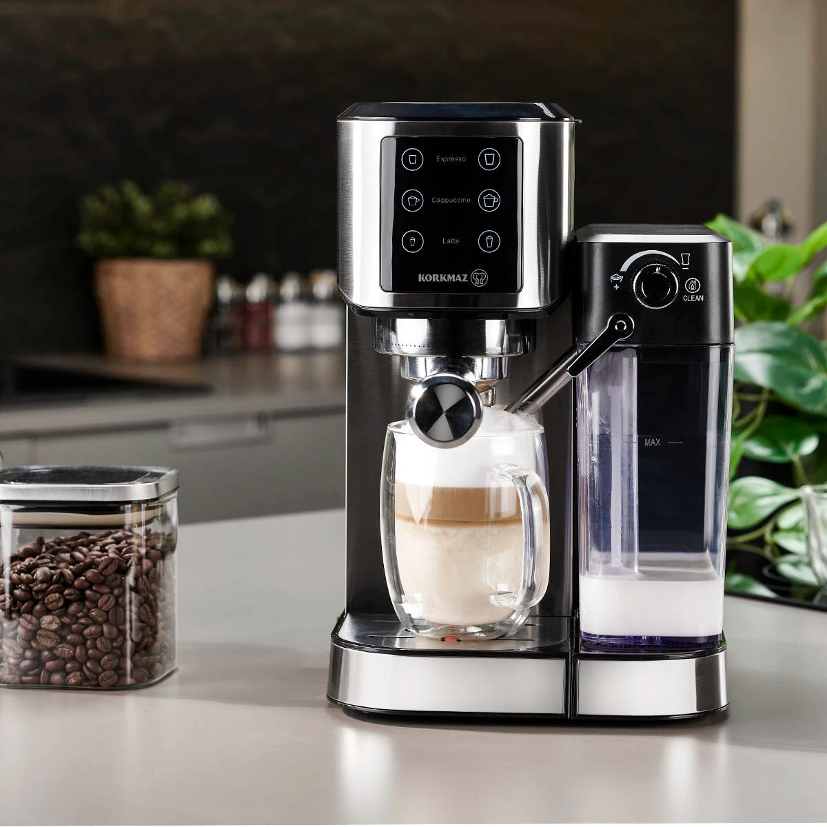 Korkmaz Java Plus Espresso Coffee Machine With Milk Chamber