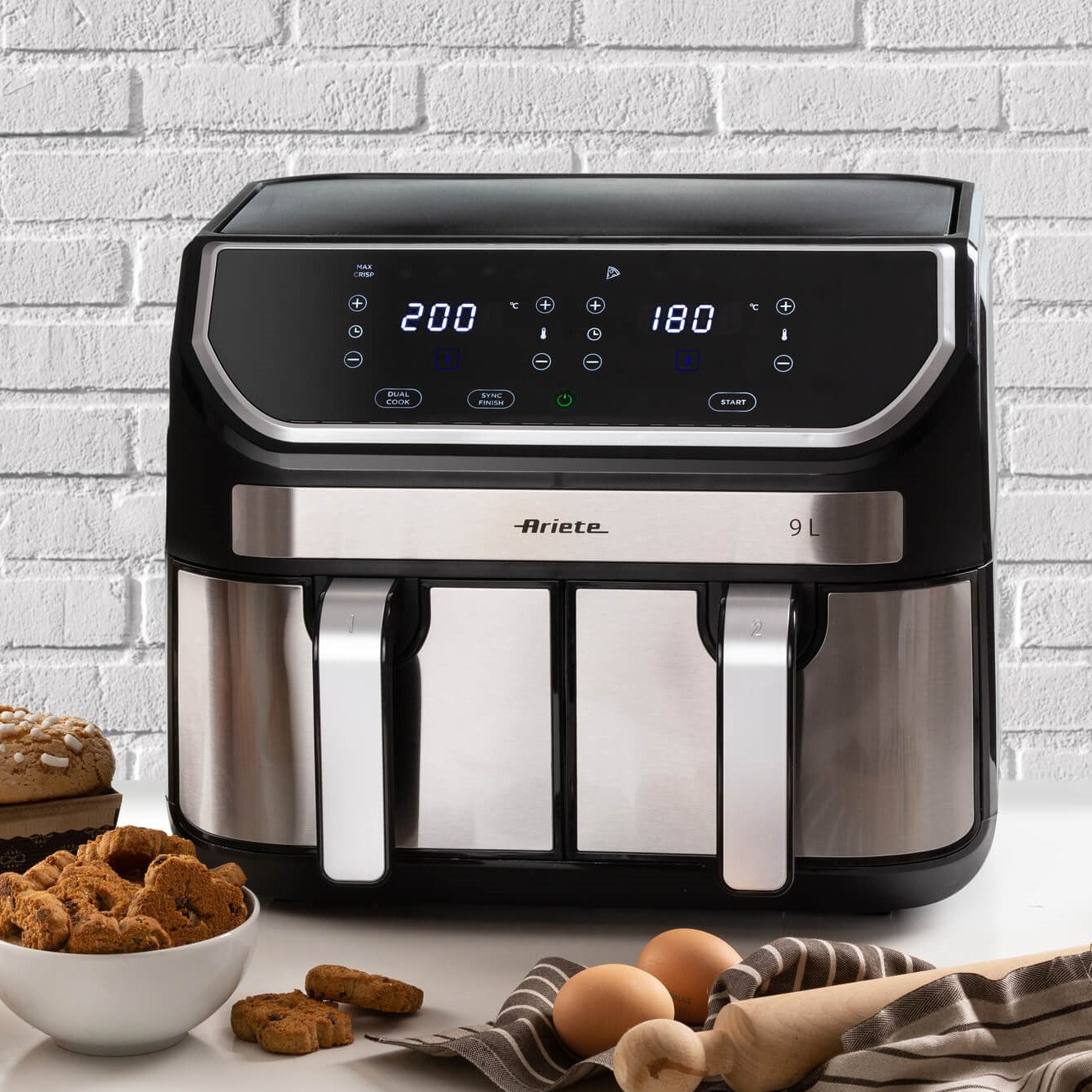 Ariete Dual Air Fryer – 9L, 2100W, Stainless Steel / Pink Gold