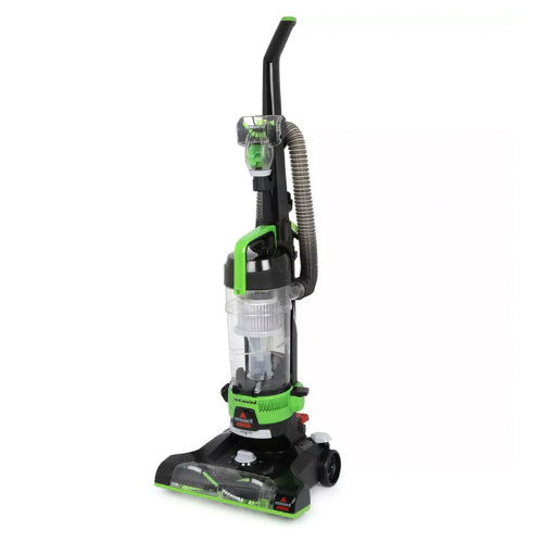 Green and black vacuum cleaner on a white background