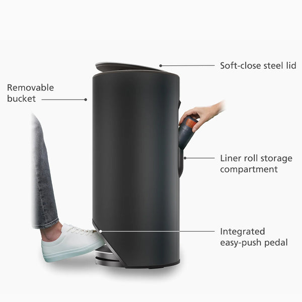 Joseph Joseph Arc 30L Easy-Push Pedal Bin Matt Black Soft-Close Kitchen Waste