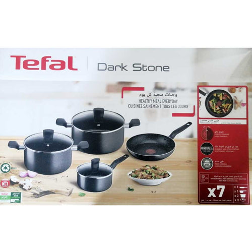 Tefal Dark Stone 7 Pc Cookware Set Non-Stick Mineralia Pots & Pans