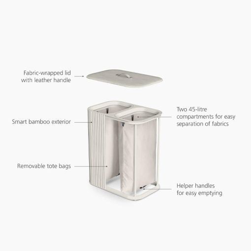 Joseph Joseph Tota Luxe 90L Laundry Separation Basket - Bamboo with Leather Handle