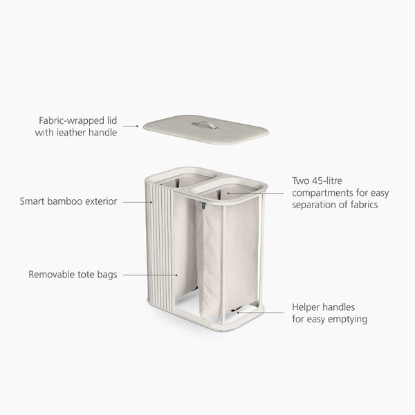 Joseph Joseph Tota Luxe 90L Laundry Separation Basket - Bamboo with Leather Handle