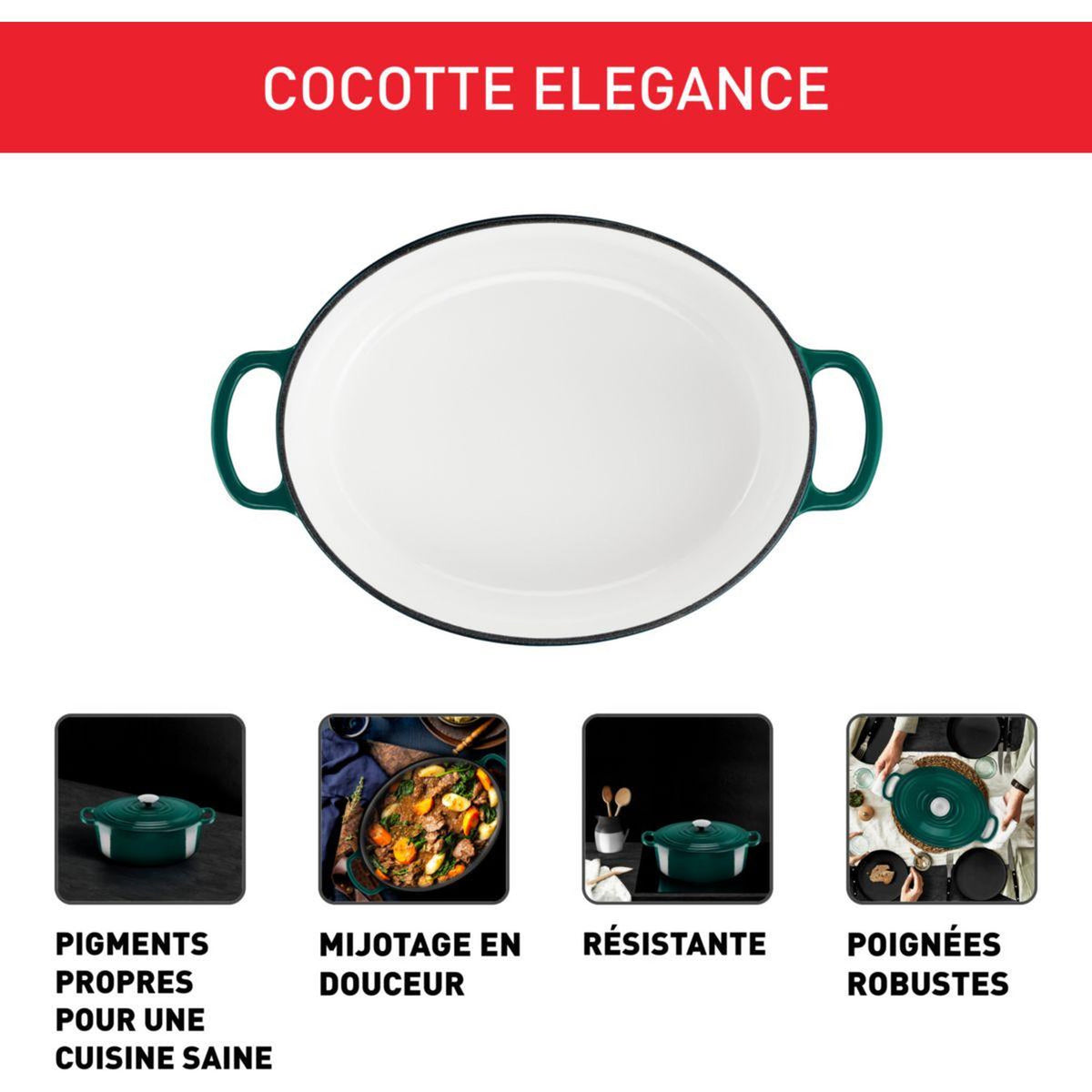 Tefal Elegance Cast Iron Casserole 29cm – Oval, Enamel, Forest Green