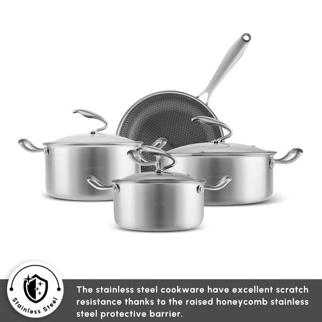 Karaca 5-Ply PowerSteel 7-Piece Cookware Set - Surgical Grade 316+ Stainless Steel - Induction Ready