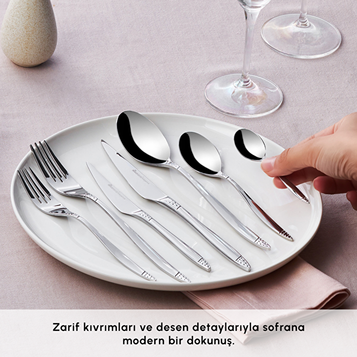 Karaca Elegance Holey Platinum 84-Piece Cutlery Set - 12 Person - Premium Stainless Steel