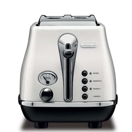 DeLonghi Icona 2-Slot Toaster 900W Vintage Retro White Chrome CTO 2003.W
