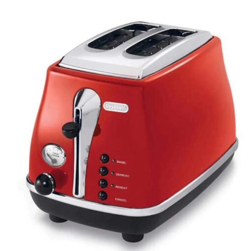 DeLonghi Icona 2-Slot Toaster 900W Vintage Retro Red Chrome Trim CTO 2003.R