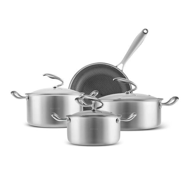 Karaca 5-Ply PowerSteel 7-Piece Cookware Set - Surgical Grade 316+ Stainless Steel - Induction Ready