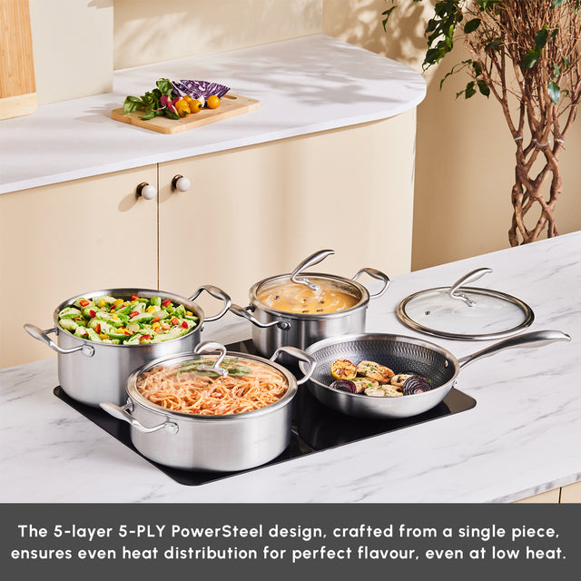 Karaca 5-Ply PowerSteel 7-Piece Cookware Set - Surgical Grade 316+ Stainless Steel - Induction Ready